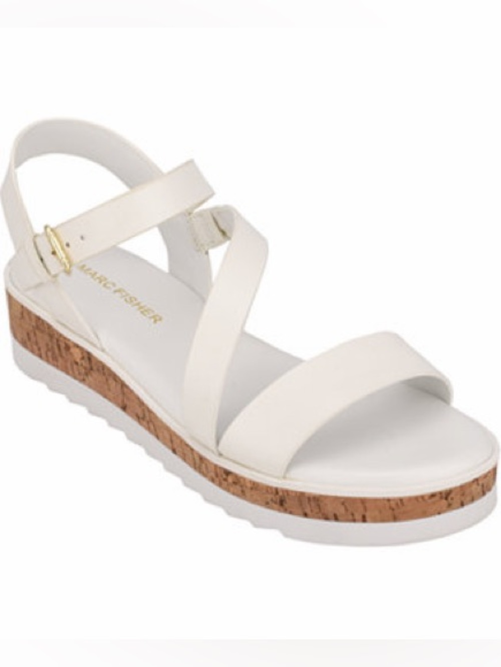 Nordstrom Marc Fisher Gyllie flat platform wedges white cork sandals
